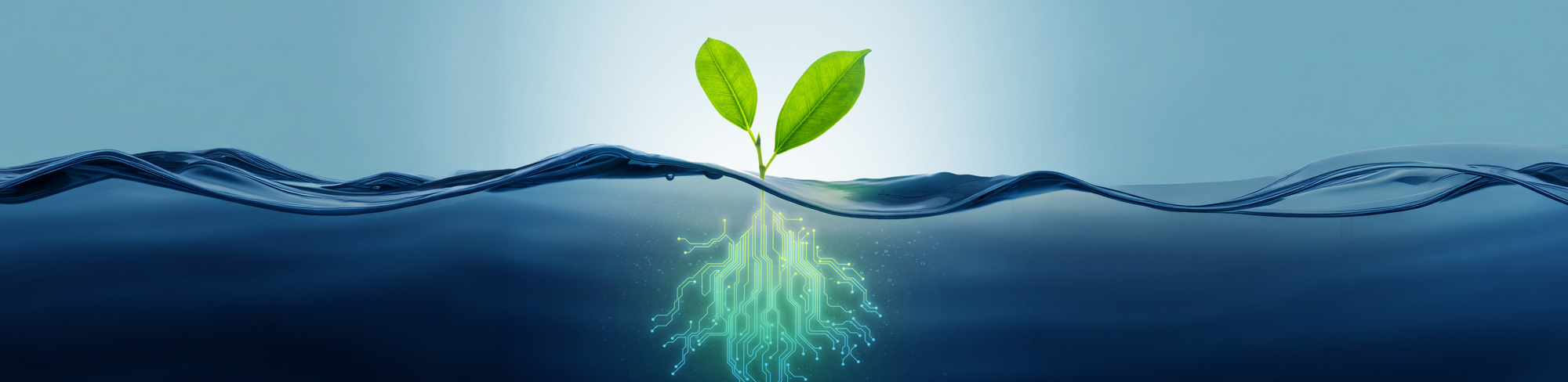 Leaf growing from microchip in liquid